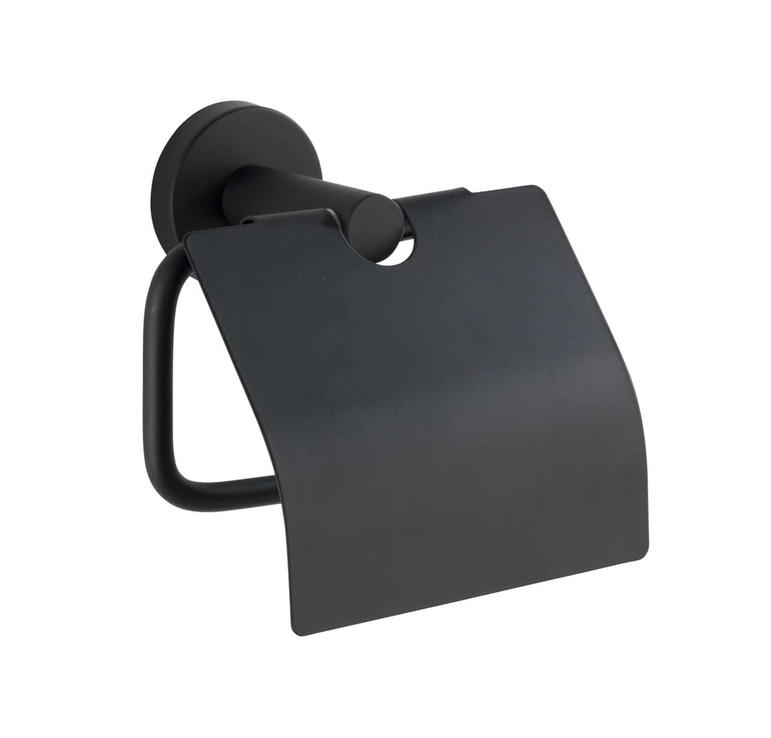 WENKO Toilettenpapierhalter Edelstahl Bosio Black matt mit Deckel - WC-Rollenhalter, mit Deckel, Ede