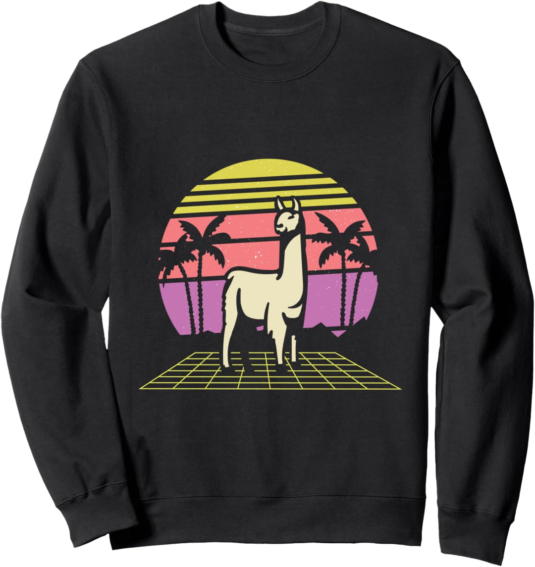 Tierdesign Lama vor Sonnenuntergang im Retro-Stil Sweatshirt