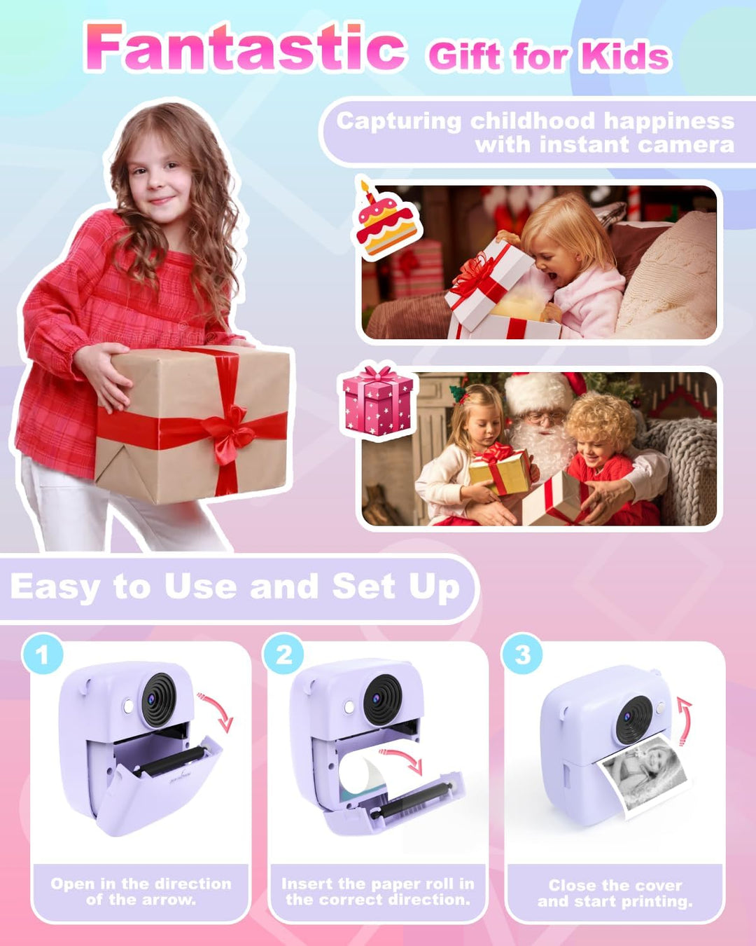 Kinderkamera mit Sofortfunktion – 8-facher Digitalzoom 2,0 Zoll (5,0 cm) Display, Digitalkamera für