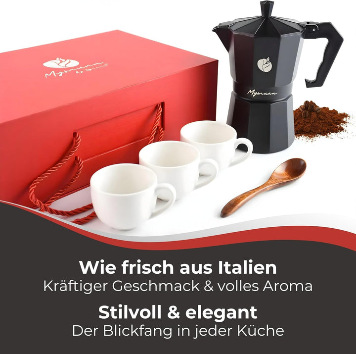 Generisch Espressokocher Geschenkset 6 Tassen – Klassischer Mokapot für Herd – Mokkakanne aus Alumin