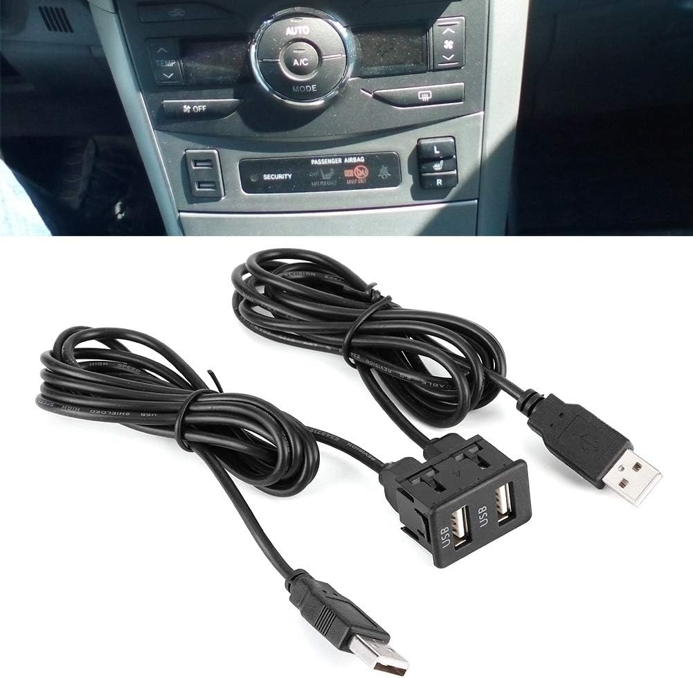 KIMISS Auto USB-Verlängerungskabel mit Dual-USB-Anschlüssen,1,5 M Dual-USB-Armaturenbrett-Kabeladapt