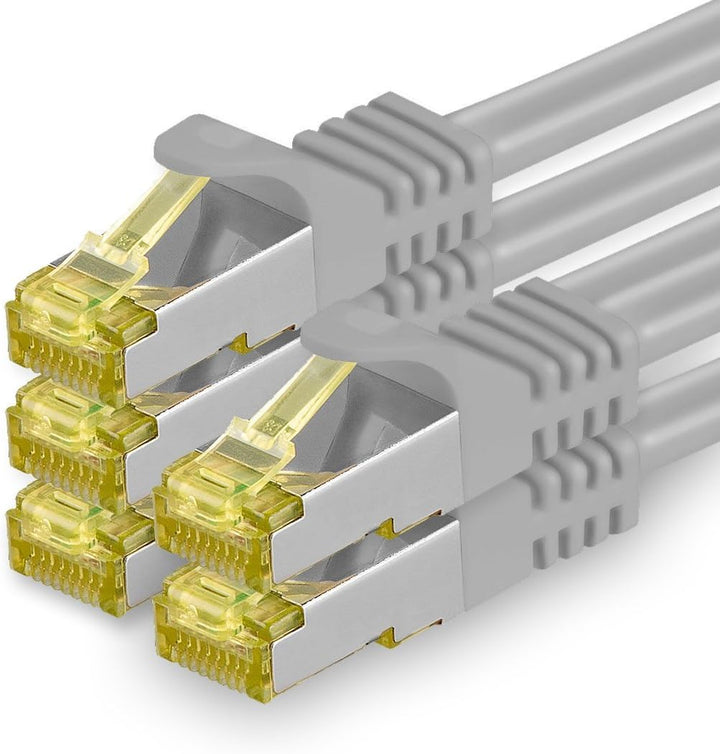 1aTTack.de Cat.7 Netzwerkkabel 5m Grau 5 Stück Cat7 Ethernetkabel Netzwerk LAN Kabel Rohkabel 10 Gb