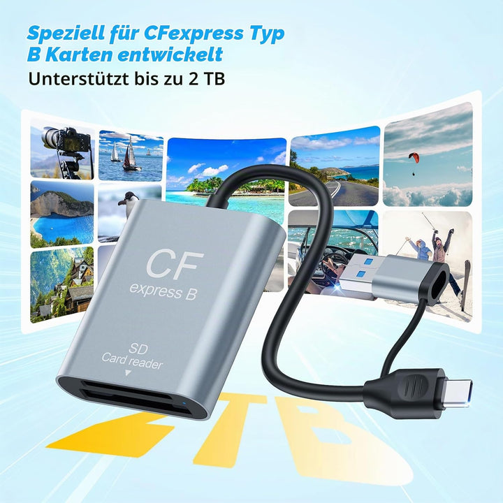 CFexpress Type B&amp;SD Kartenleser 2-IN-1,USB 3.2 Gen2 10 Gbit/s – USB-C + USB-A CF Express Typ B Adapt