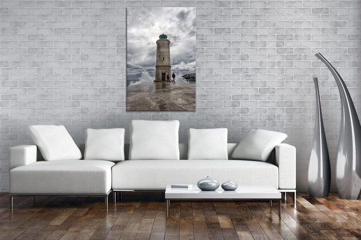 deyoli standfester Leuchtturm Format:90x60 cm als Leinwandbild, Motiv fertig gerahmt auf Echtholzrah