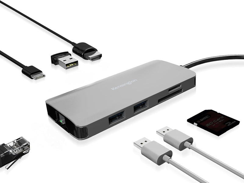 Kensington UH1400P USB-C 8-in-1 treiberloser Hub, mobiler Universal-Adapter, 8 Ports, bis zu 85W Lad