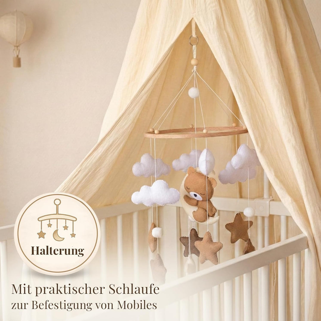 Betthimmel Babybett Set - Musselin Stoff mit montierter Himmelstange - Baldachin für Babybett zum An