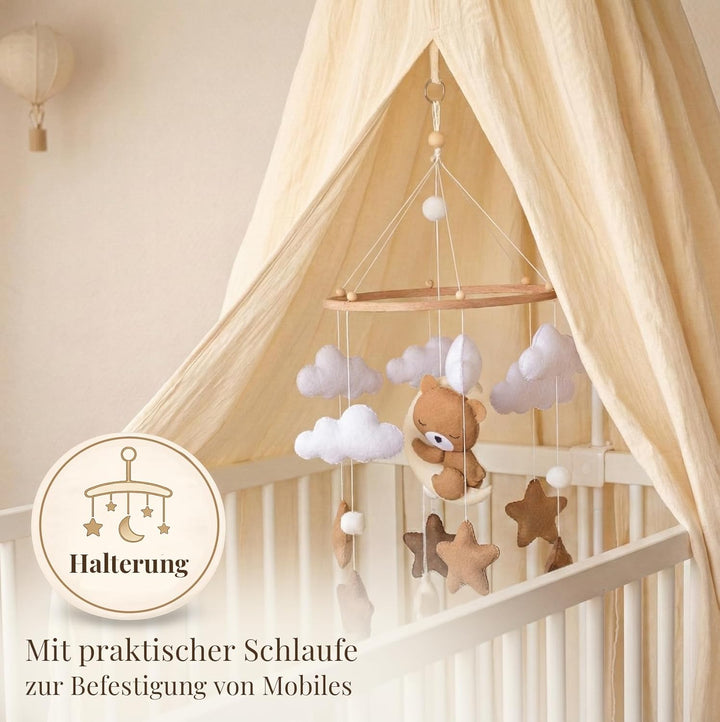 Betthimmel Babybett Set - Musselin Stoff mit montierter Himmelstange - Baldachin für Babybett zum An
