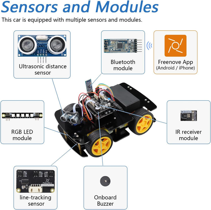 FREENOVE 4WD Car Kit (Compatible with Arduino IDE), Line Tracking, Obstacle Avoidance, Ultrasonic Se