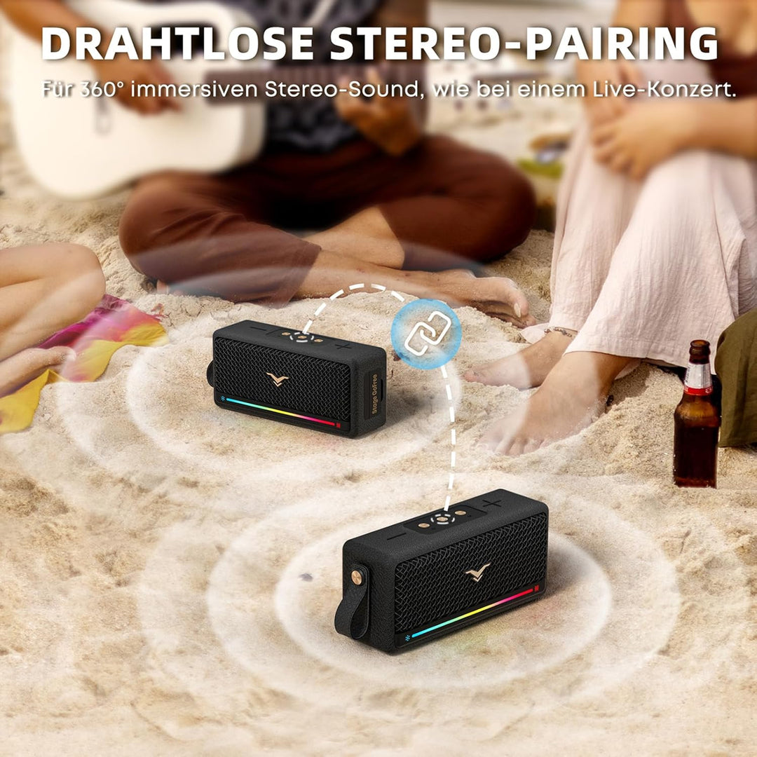 Tragbarer Bluetooth Lautsprecher, musikbox mit Licht, IPX7 Wasserdicht Bluetooth Box, 40W Starker St
