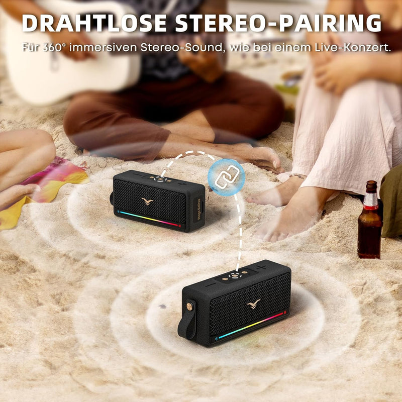 Tragbarer Bluetooth Lautsprecher, musikbox mit Licht, IPX7 Wasserdicht Bluetooth Box, 40W Starker St