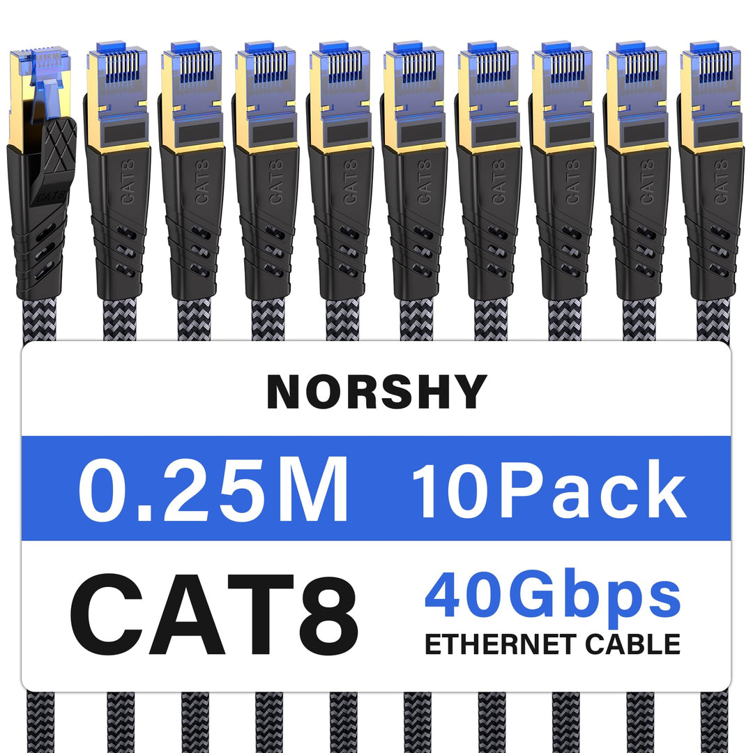 Cat 8 LAN Kabel 0,25m (10-Stück), 40Gbps Netzwerkkabel 2000MHz Gigabit Hochgeschwindigkeits Internet