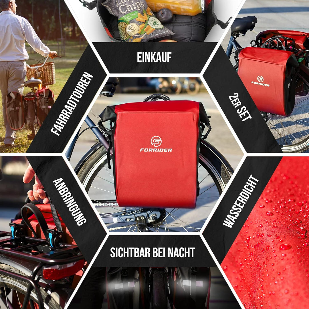 Forrider 2er Set Fahrradtaschen für Gepäckträger Wasserdicht Reflektierend | Gepäckträgertaschen 50L
