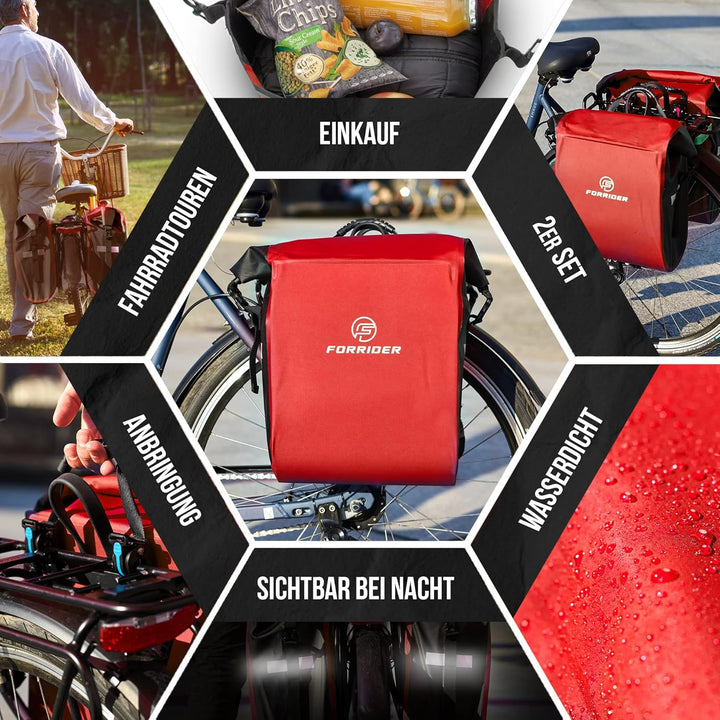 Forrider 2er Set Fahrradtaschen für Gepäckträger Wasserdicht Reflektierend | Gepäckträgertaschen 50L