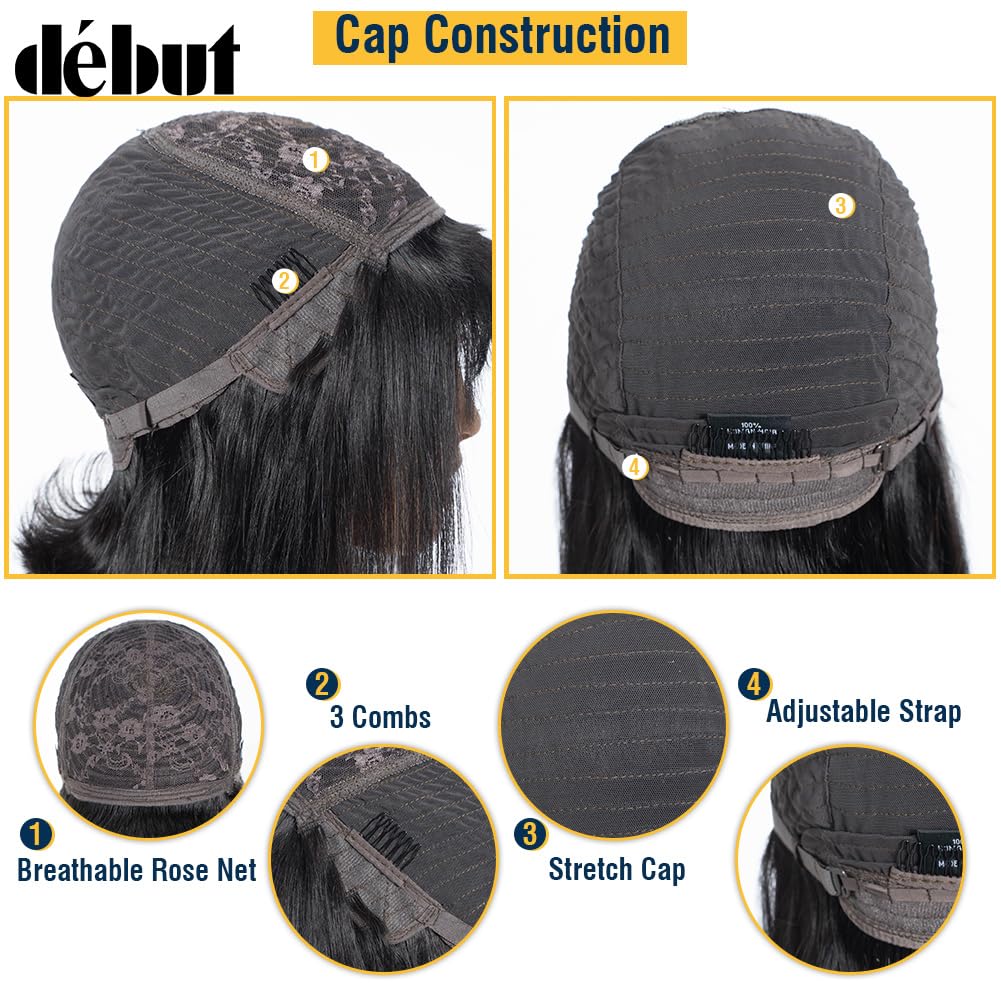 DÉBUT Echthaar Perücke mit Pony kurz Perücke Bob Pixie 10A brasilianisches Virgin Remy Hair 25cm 103