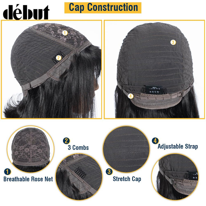 DÉBUT Echthaar Perücke mit Pony kurz Perücke Bob Pixie 10A brasilianisches Virgin Remy Hair 25cm 103