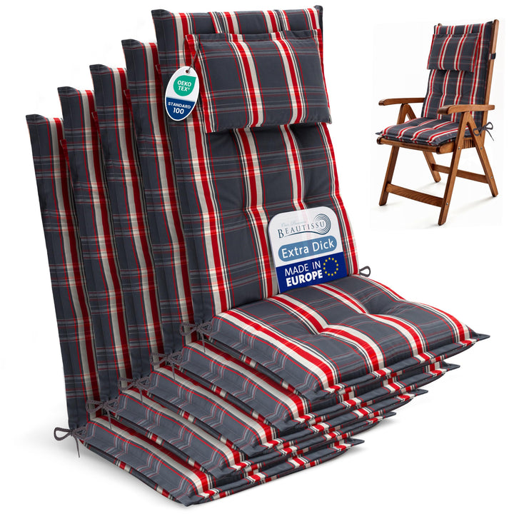 Beautissu 5er Set Gartenstuhlauflagen Hochlehner Auflagen 120x50 cm – 7cm Polster Sitzauflagen Garte