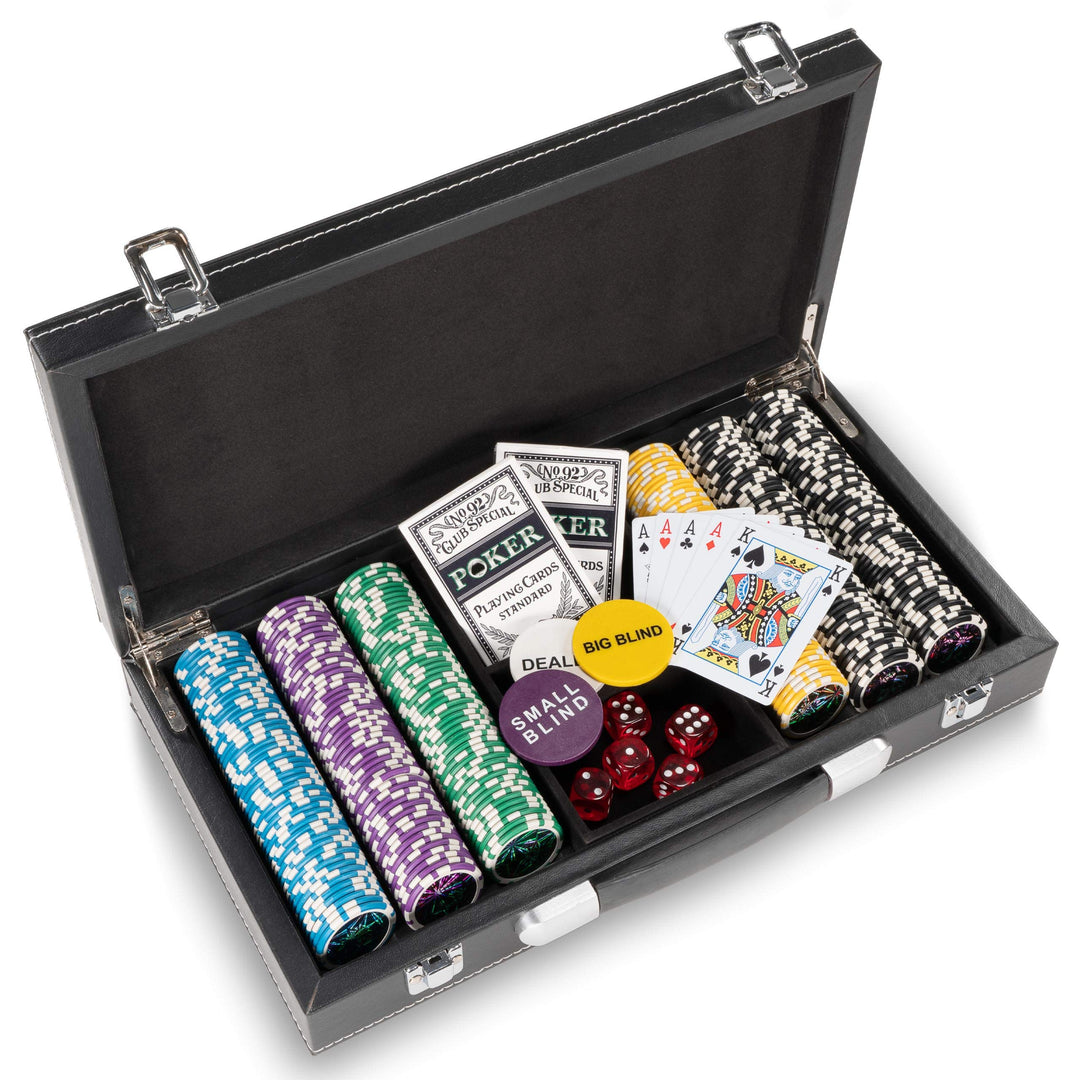 Nexos Trading Pokerkoffer Leder Deluxe mit 300 Ocean Champion Chips abgerundete hochwertige Metallke
