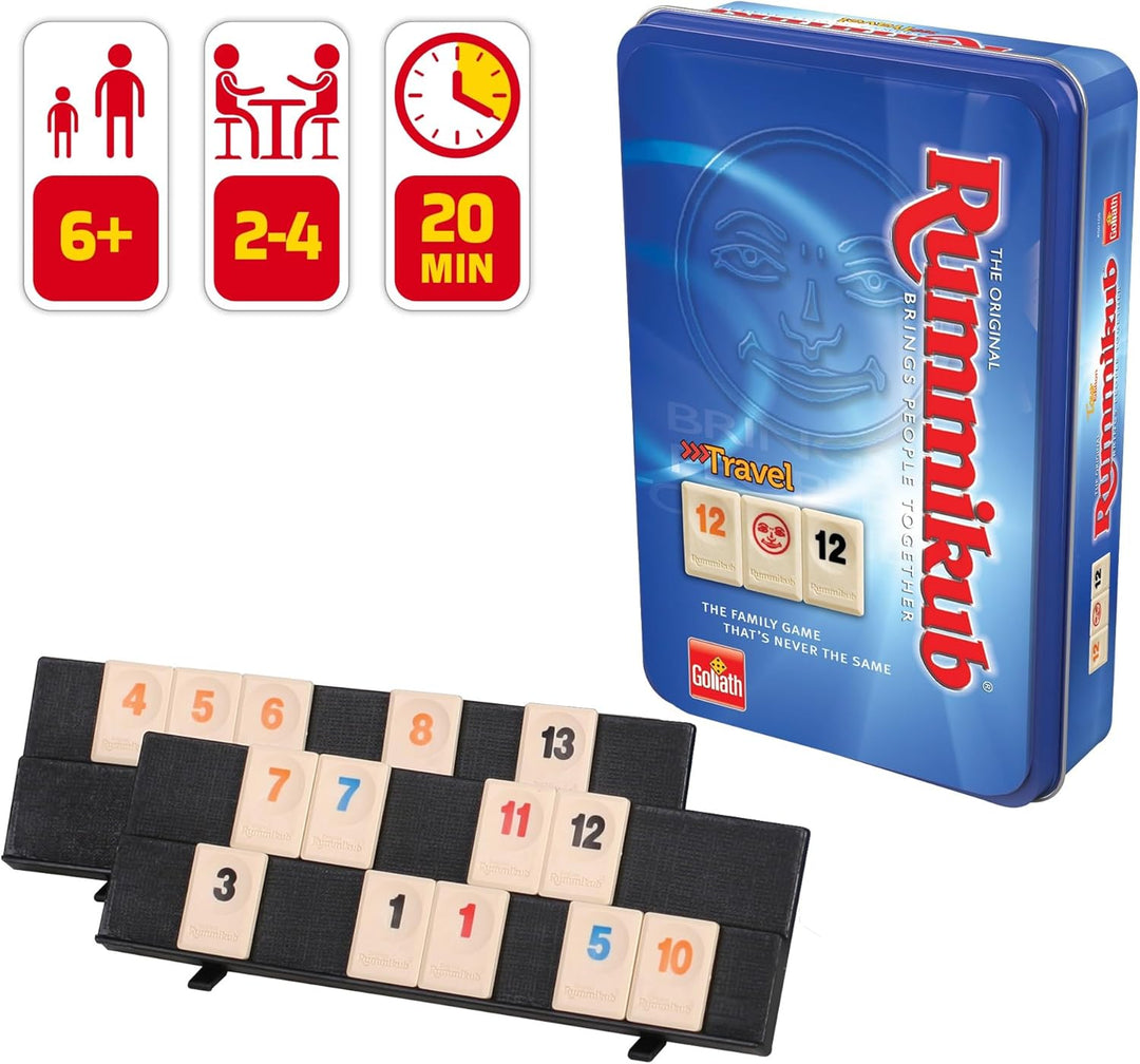 Goliath Rummikub Original Metallbox, Reise-Edition, Brettspiel für Kinder ab 6 Jahren, strategisches
