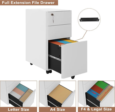 WOLTU Rollcontainer, Aktenschrank abschliessbar, Büroschrank Rollschrank, Schrank mit 3 Schubladen 5