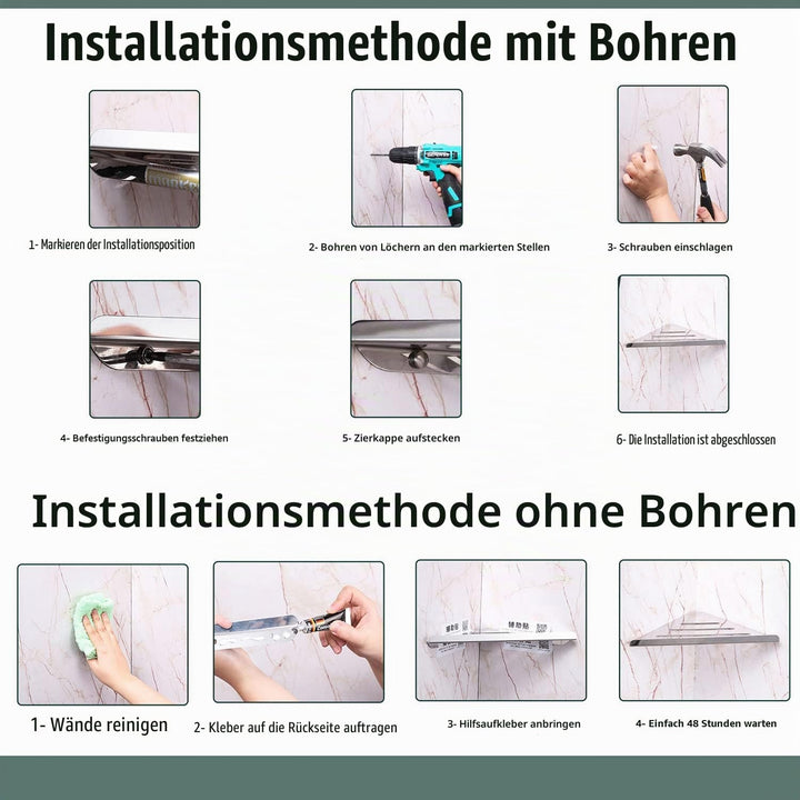 Biutimarden 30CM Schwarz Duschregal Ohne Bohren Eckablage Badregal Selbstklebende SUS304 Edelstahl D