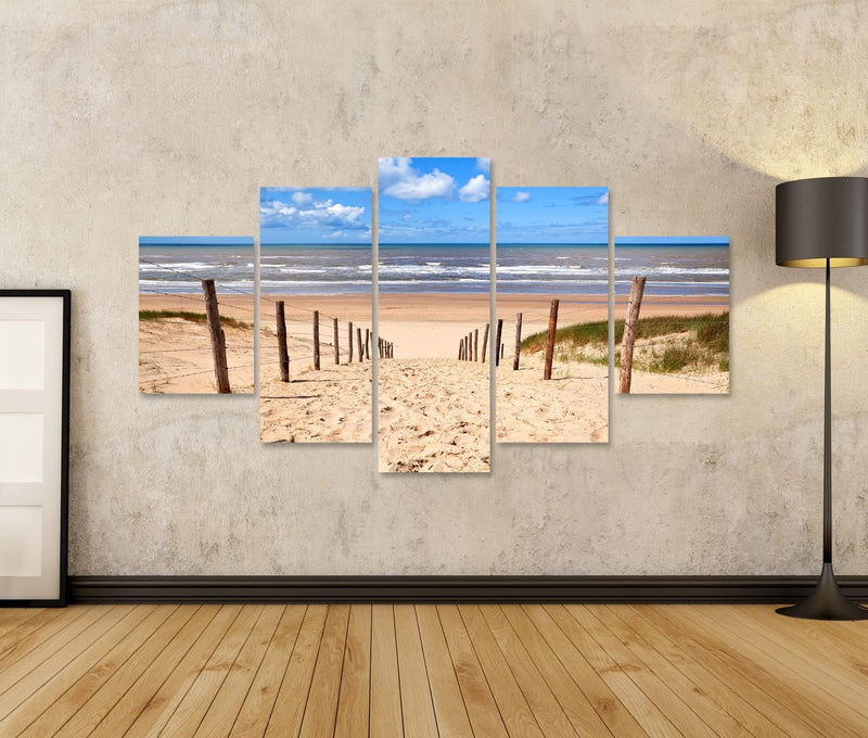 Bild auf Leinwand Weg zum Sandstrand Nordsee Wandbild Poster Kunstdruck Bilder Format: 170x80cm - 5