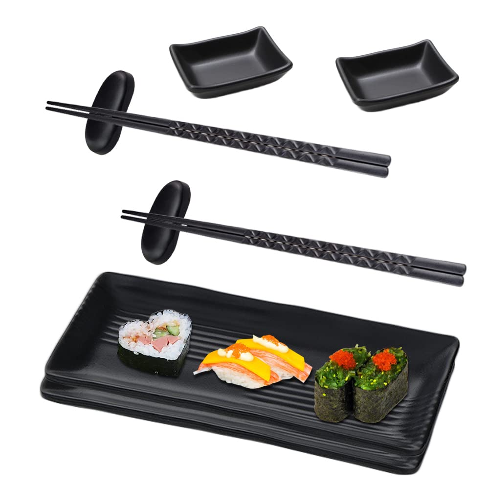 ACONDE Sushi Platte mit Dipschalen, Sushi Geschirr mit Stäbchen, Japanese Sushi Sushi Teller, Geschi