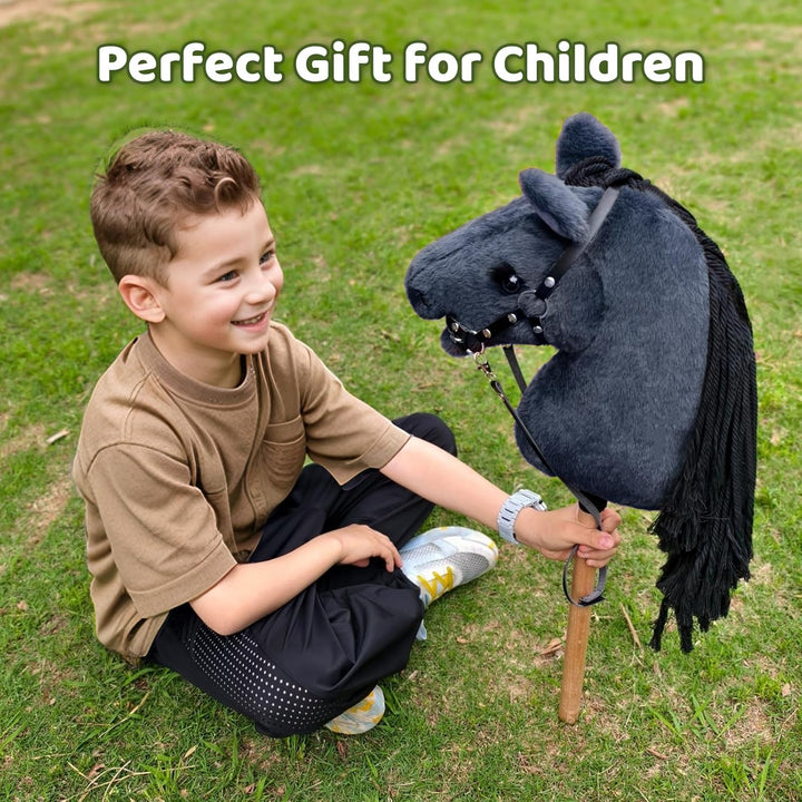 BEJOY Steckenpferd Spielzeug Pferd, Hobby Horse Holzpferd Plüschpferd zum Reiten für Kinder mit Half