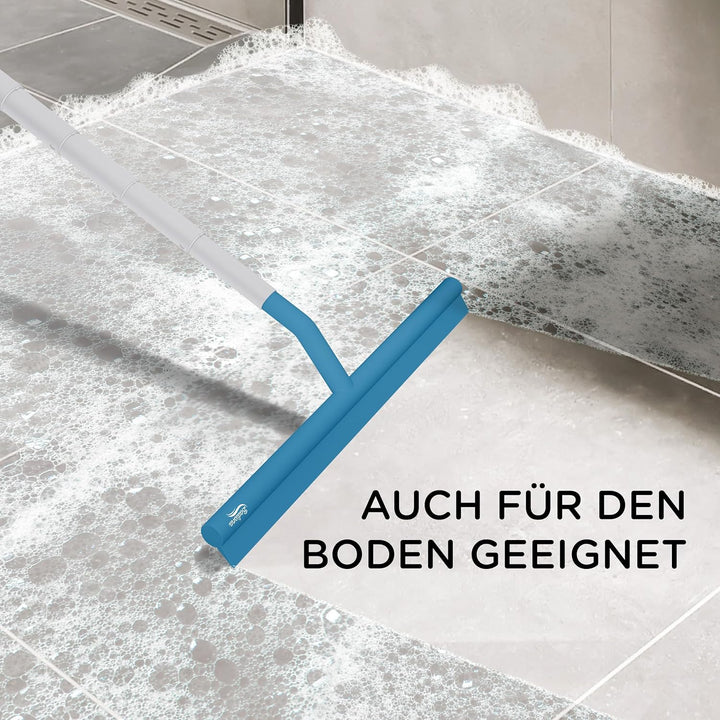 BADIONA Ausziehbarer Duschabzieher Blau - Abzieher Dusche Breit mit 100cm Teleskopstange & Haken I D
