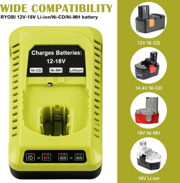 18V Ladegerät Ersatz für Ryobi: Vielseitiger P117 Ladegerät, 12V~18V ladegerät für ryobi, Akkuladege