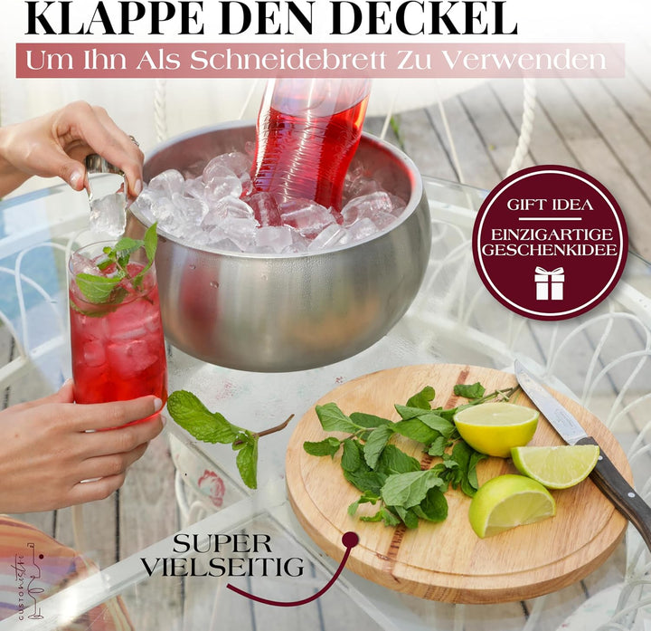 Gusto Nostro 4,1 l Eiswürfelbehälter mit Deckel und Zange, Doppelwandiger Grosser Edelstahl Eisbehäl