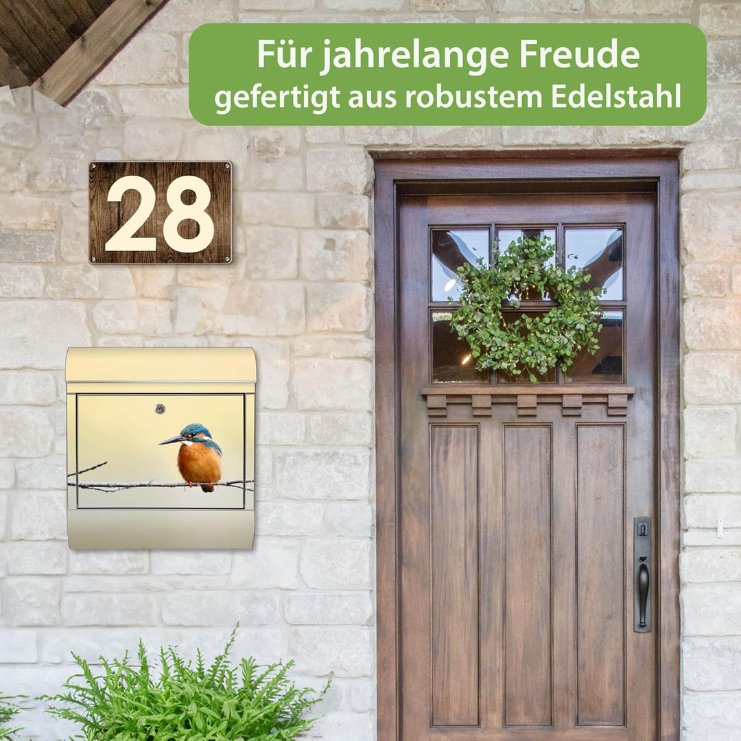 banjado Briefkasten Edelstahl 38x43x12cm & 2 Schlüssel - rostfreier Edelstahl Briefkasten mit Zeitun