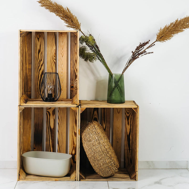 LAUBLUST Vintage Holzkisten 3er Set Geflammt - ca. 50x40x30cm | Weinkisten &amp; Obstkisten | Deko- &amp; Mö