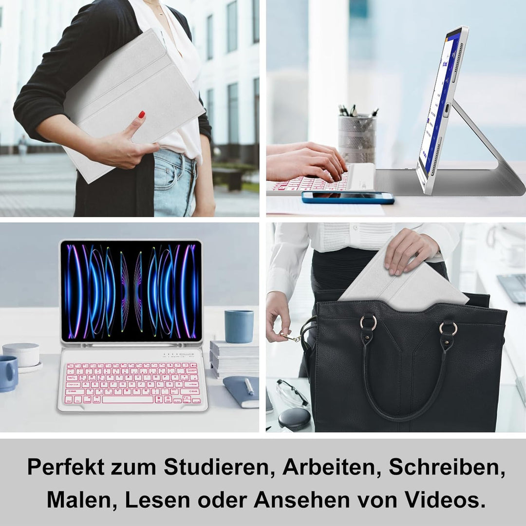 Für iPad Pro 12,9" Hülle mit 7-Farben Beleuchtung Tastatur (2018-2022) – QWERTZ Bluetooth Tastatur,