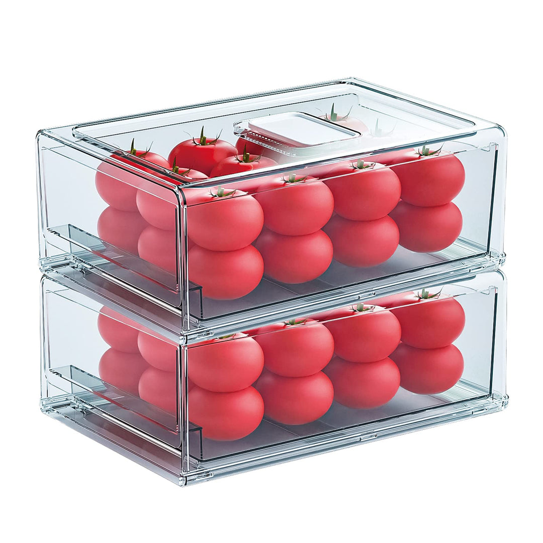 YekouMax Fridge Organizer, Fridge Drawers with Handle, Stackable Transparent Container for Kitchens,