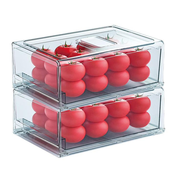 YekouMax Fridge Organizer, Fridge Drawers with Handle, Stackable Transparent Container for Kitchens,