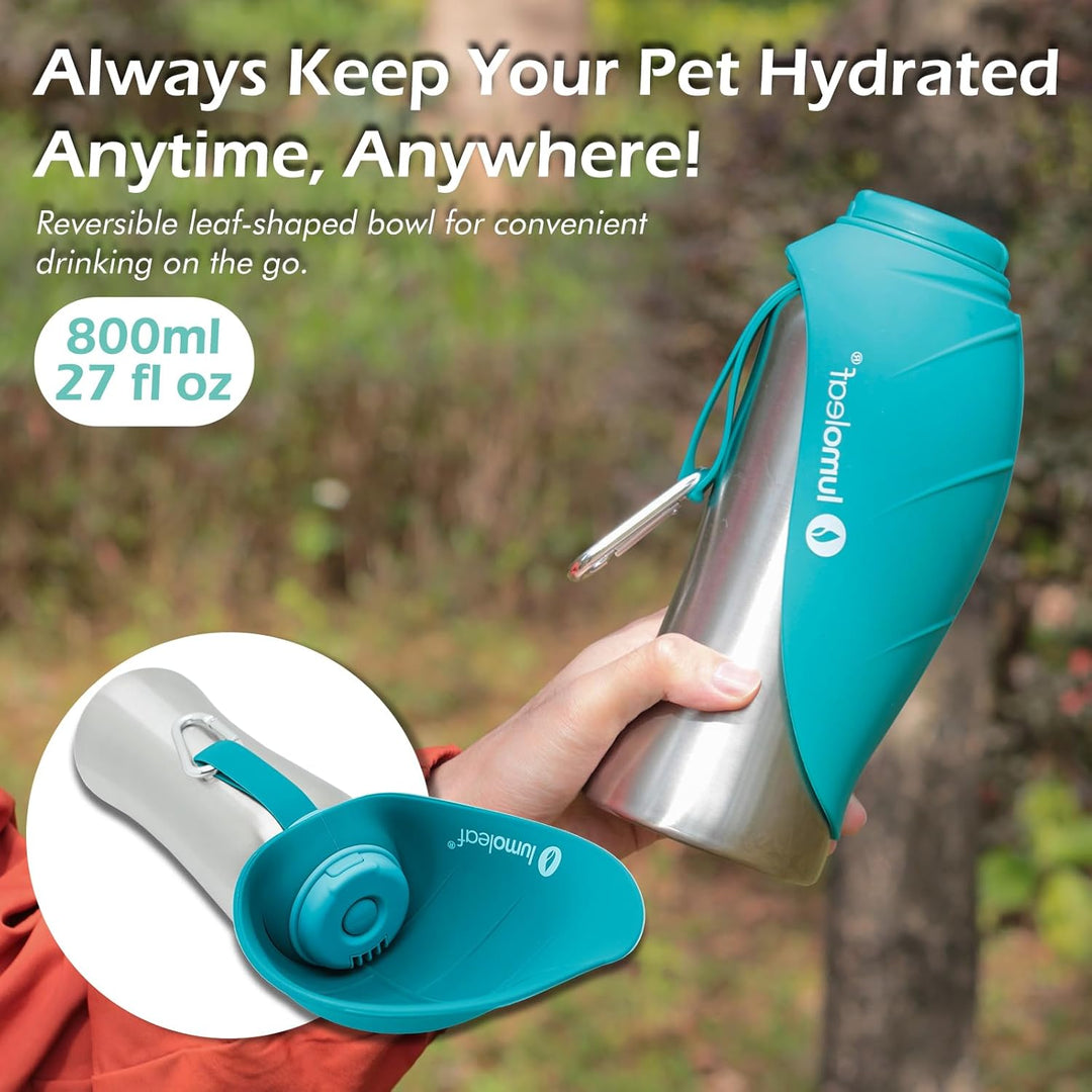 LumoLeaf Hundetrinkflasche für unterwegs, 800ml Edelstahl Trinkflasche Hund, Tragbare Haustier Wasse