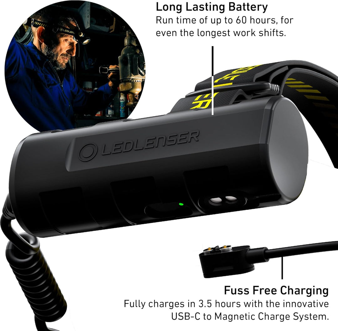 Ledlenser H7R Work Robust Stirnlampe LED, aufladbar mit Lithium Akku, wasserdicht IP67, 1000 Lumen,