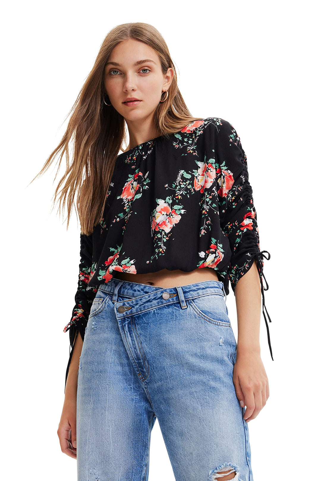 Desigual Damen Blouse Long Sleeve T-Shirt XS Schwarz, XS Schwarz