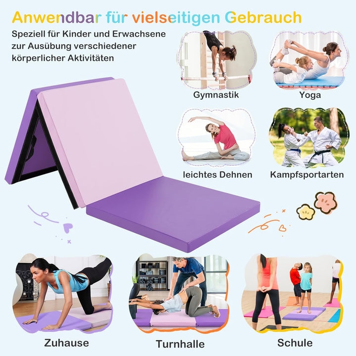 GOPLUS Weichbodenmatte, 180 x 60 x 5 cm Yogamatte rutschfest mit Klettverschlüssen & Tragegriffen, G