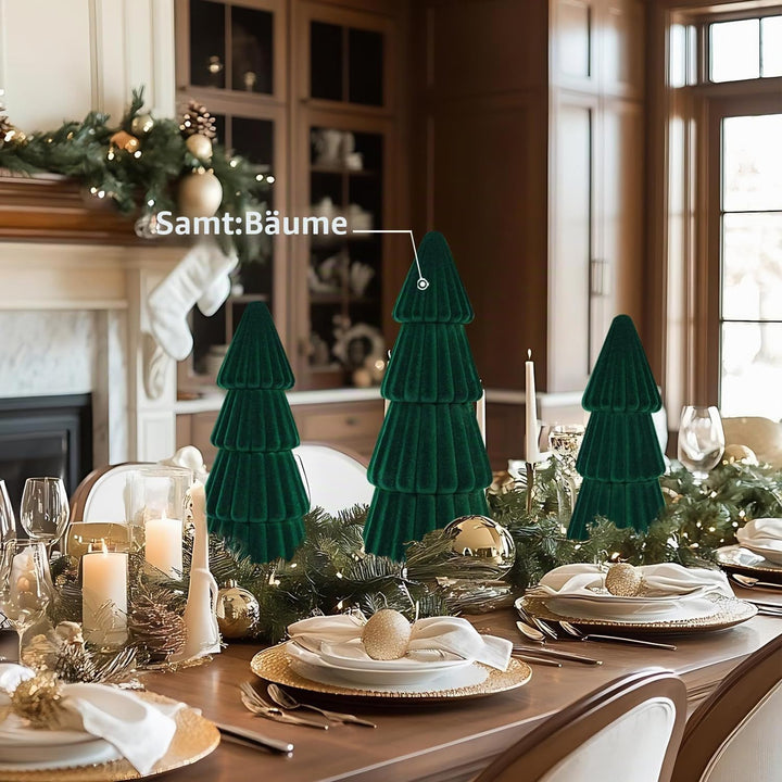 3 Stück Samt Weihnachtsbaum Dekorationen Verschiedene Grössen Moderne Kegel künstliche Bäume für Wei