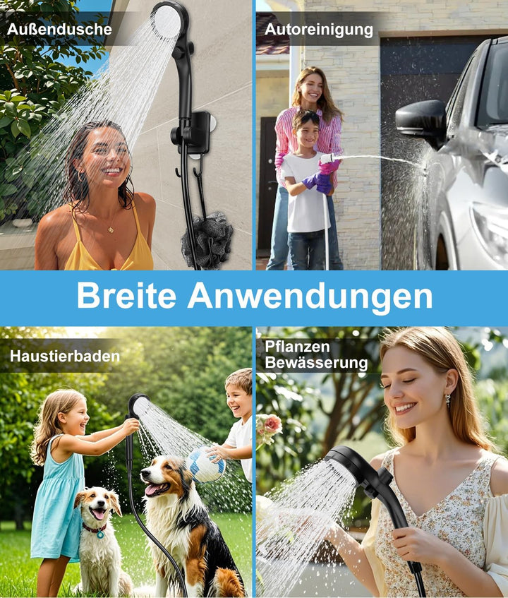 WADEO Tragbare Campingdusche Akku, Upgraded Outdoor-Dusche mit Pumpe und Temperaturanzeige, 10-Gang-