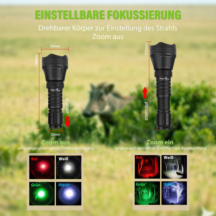 Odepro KL52 Plus Zoom LED Taschenlampe, Extrem Hell Taschenlampen Wiederaufladbare , IP68 Wasserdich
