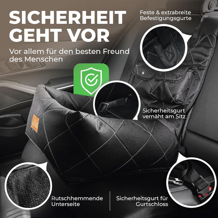 fell&bell - Premium Hunde Autositz Doppelt Sicher Mit 2 Wegesicherung - Autositz Hund Auch Für Mitte
