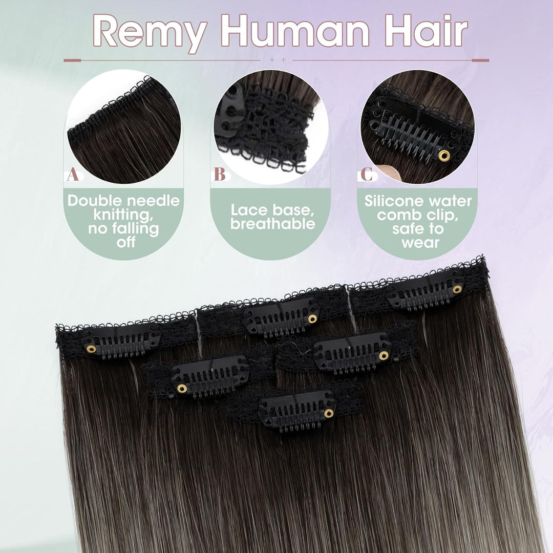 Benehair Clip in Extensions Echthaar, 6Pcs Clip Echt Haar Extension, Einzelclip Echthaar Extension C
