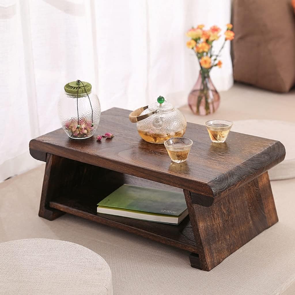 Beistelltisch, Couchtisch 2-stufig mit Ablageregal, Retro japanischer Teetisch, Tatami-Tisch für Woh