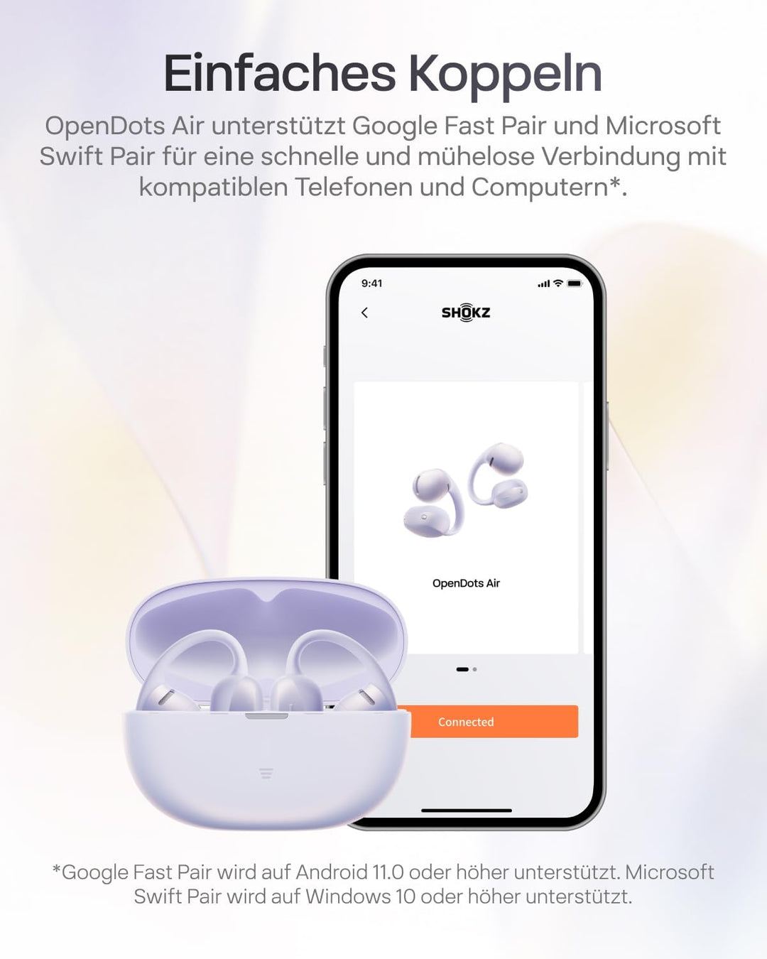 SHOKZ OpenDots Air Open-Ear-Kopfhörer mit Clip-on, ultraleichten 6,3 g, sicherer Passform, Deep Bass