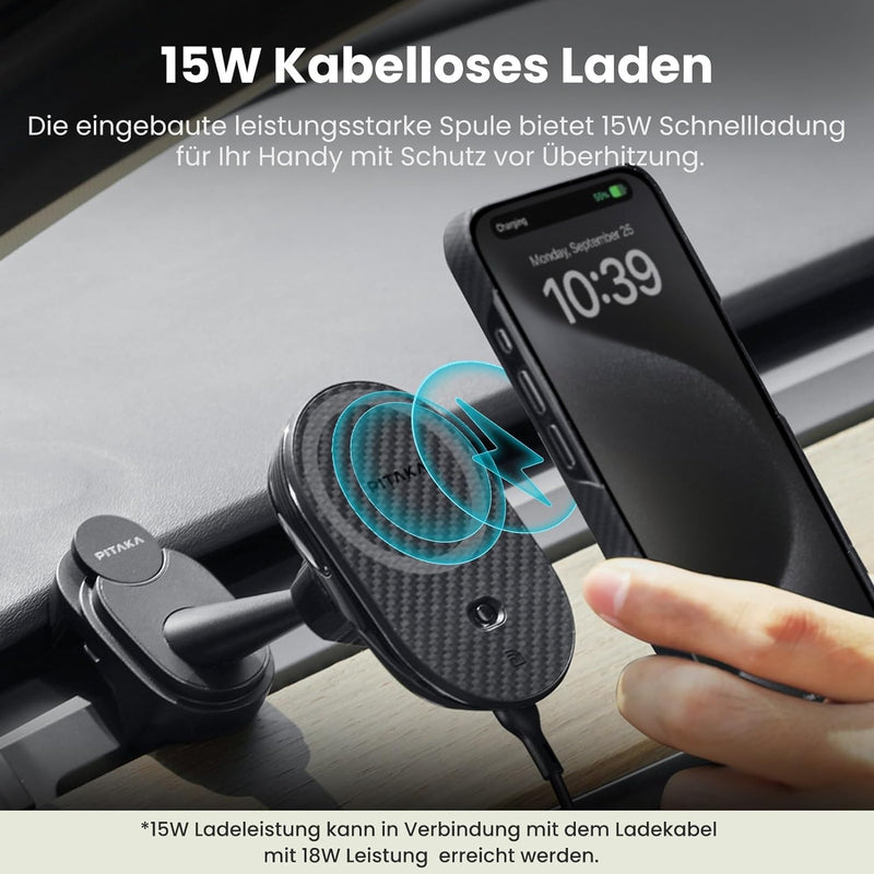 pitaka Handyhalterung mit Ladefunktion Autohalterung 15W Ladegerät für iPhone 15/14/13 mit NFC 360°