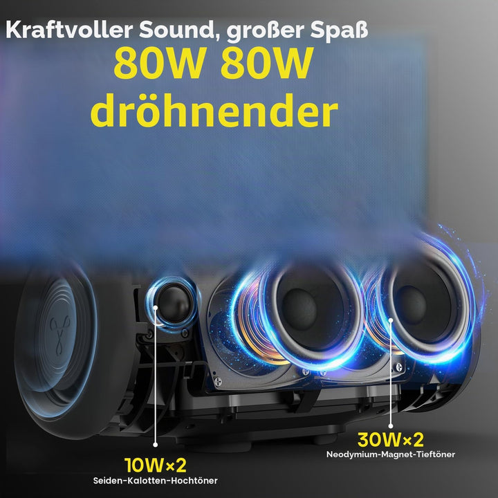 Tribit StormBox Lava Bluetooth Lautsprecher Gross, 80W Outdoor Lautsprecher - 24 Std., IP67 Wasserdi