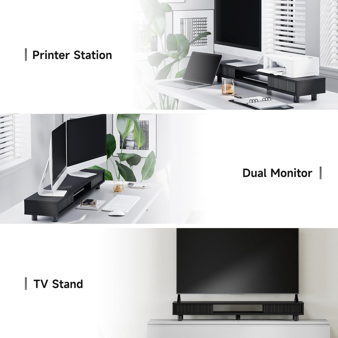 Fenge Dual Monitorständer 108cm Grosser Bildschirmständer mit 2 Glas-Schiebetür Höhenverstellbarer M