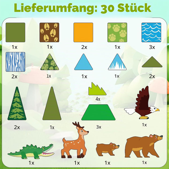 Oriate Magnetspiel Jungle Animal Magnetische Bausteine, Magnetspiel Tiere Magnetbausteine Kinder, Mo